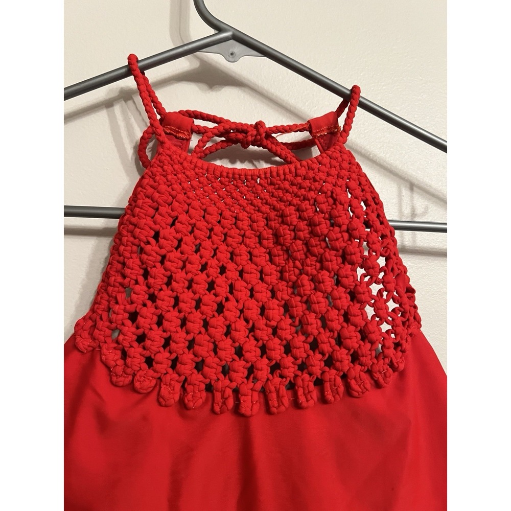 Aerie Womens One Piece Swimsuit Crochet High Neck Low Back Red Size Medium - Picture 3 of 6